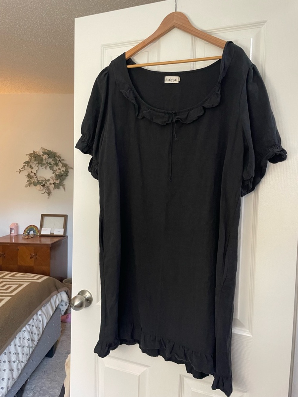 Black Midi Dress with Ruffle Trim